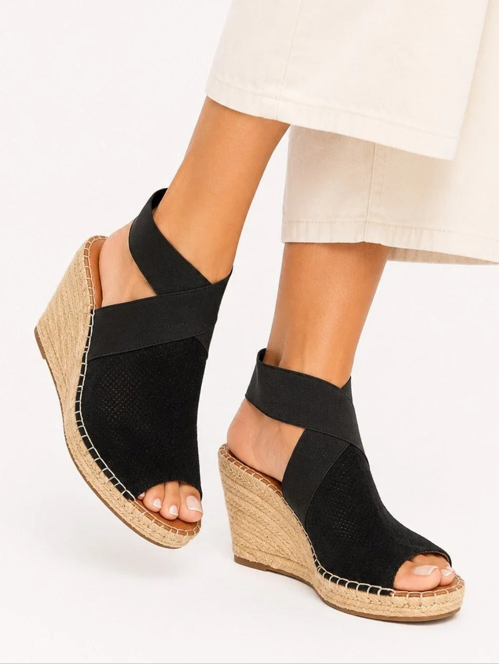 Gentle Souls Kenneth Cole Espadrille Wedge Sandals Black Leather Size 10 Comfort